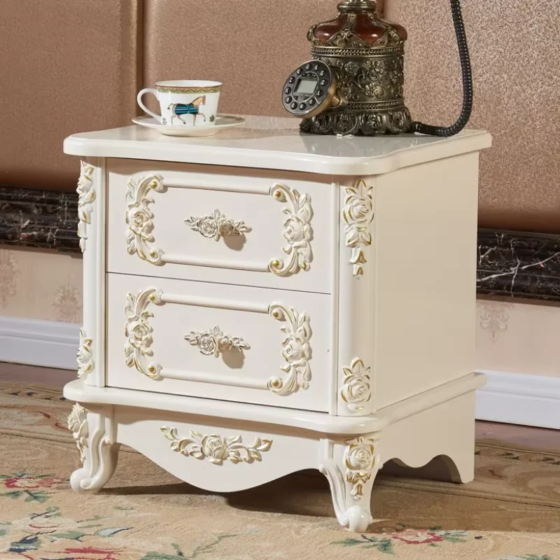 Wood White Aesthetic Nightstand European Modern Nordic Trendy Space Saving Table Solid Drawers Storage Mesa De Noche Furniture