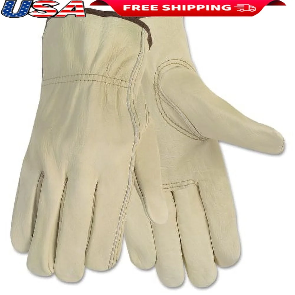 

Durable Cowhide Leather Work Gloves Flexible Keystone Thumb Comfort Utility Construction Maintenance 2 Pair Unisex Medium Size
