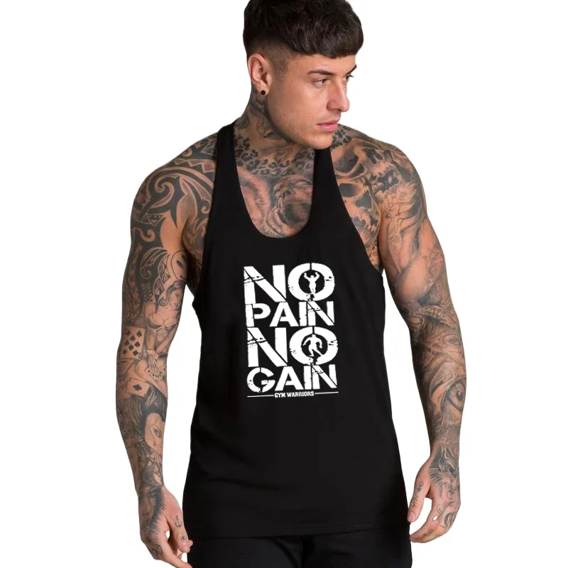 No Pain No Gain Gym Clothing Bodybuilding Stringer Tank Top Men Muscle Y Back Fittness Sleeveless Shirt Man Cotton Tank Top
