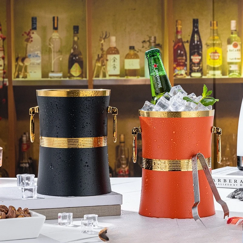 

Stainless steel ice bucket, thickened champagne bucket with clip, red wine, beer, large bucket bar, ktv ice fast bucket