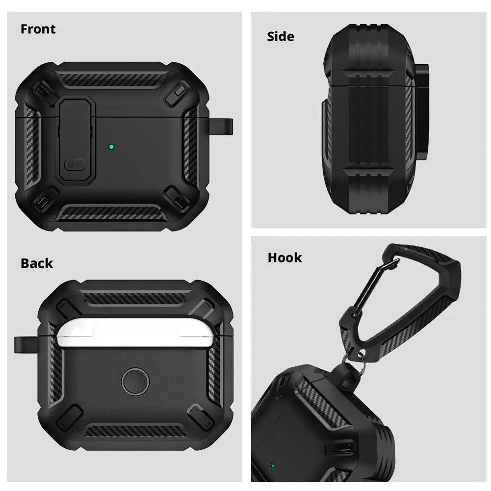 AirPods Pro3 装甲保護カバー オールインクルーシブの傷防止、落下防止ケース、イヤホン保護用のクライミングバックル付き