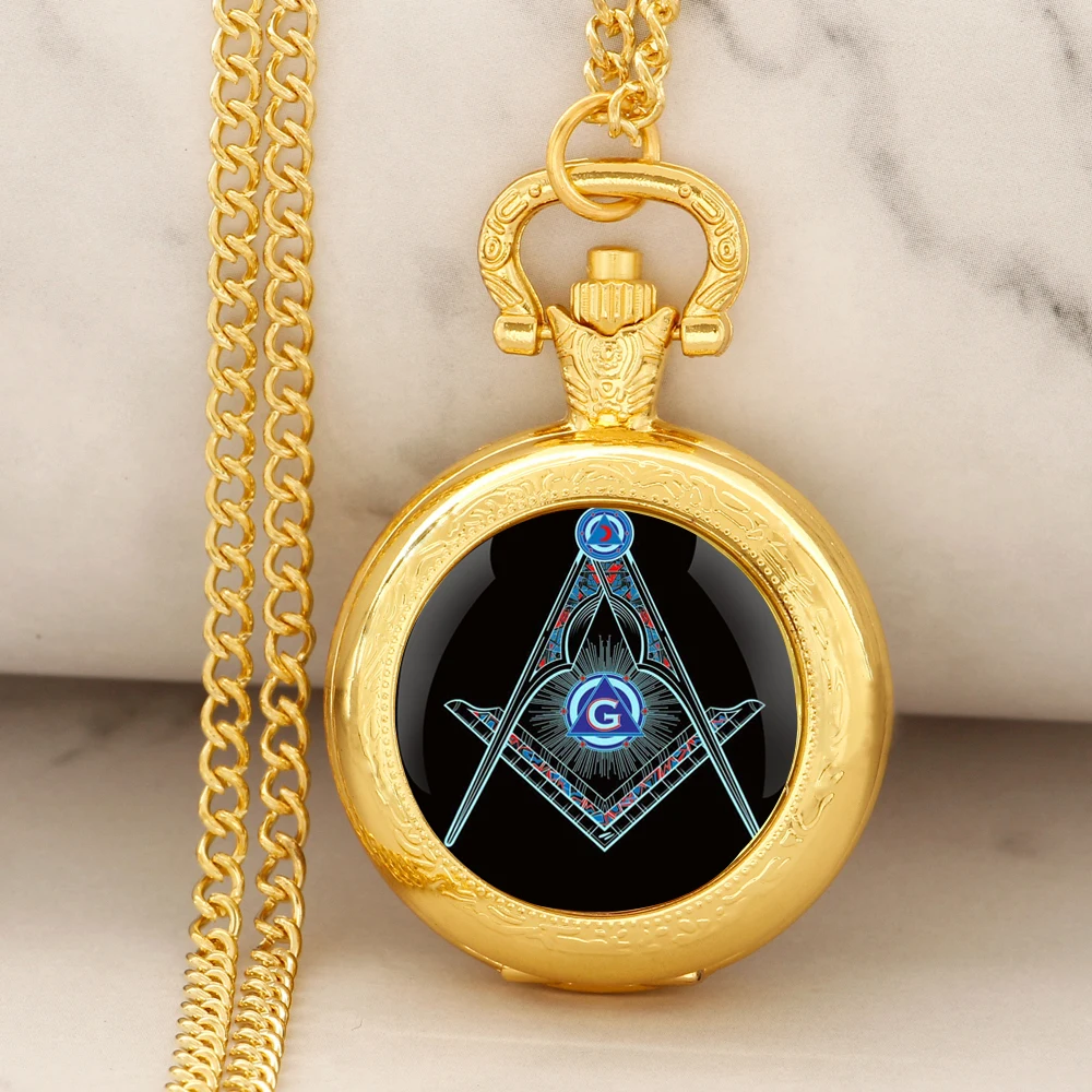 Hidden Meanings of Freemason Symbols G Quartz Pocket Watch Fashion Necklace Pendant Chain Jewelry Gift Clock for Men Women Gifts