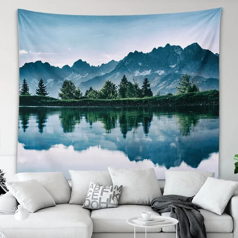 Natural Beauty Tapestry Mountains and Rivers Reflection Wall Art Decoration Room Aesthetics Living Room Bedroom Home Decoration