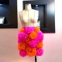 Orange Fuchsia Tulle Skirts Women Chic Mini Length Lush A-line Floral Tulle Skirt Elastic Candy Color Skirts Custom Made