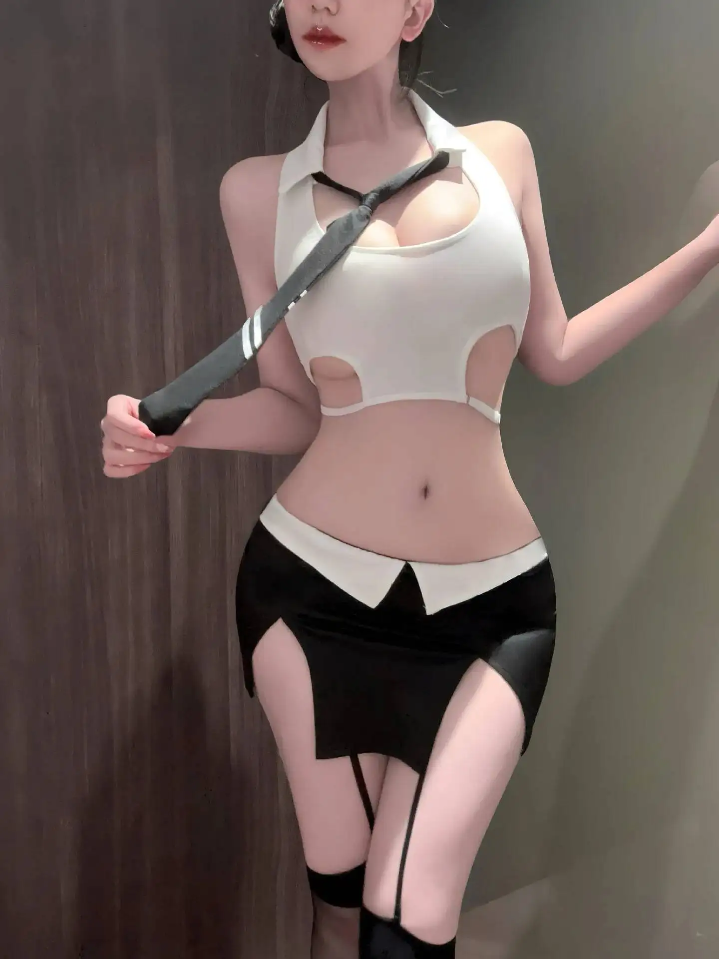 

Sexy Pure Desire OL Secretary Outfit Uniform College Style Role-Playing Sailor Suit Skirt Sets Backless Deep V Sleeveless DPNB