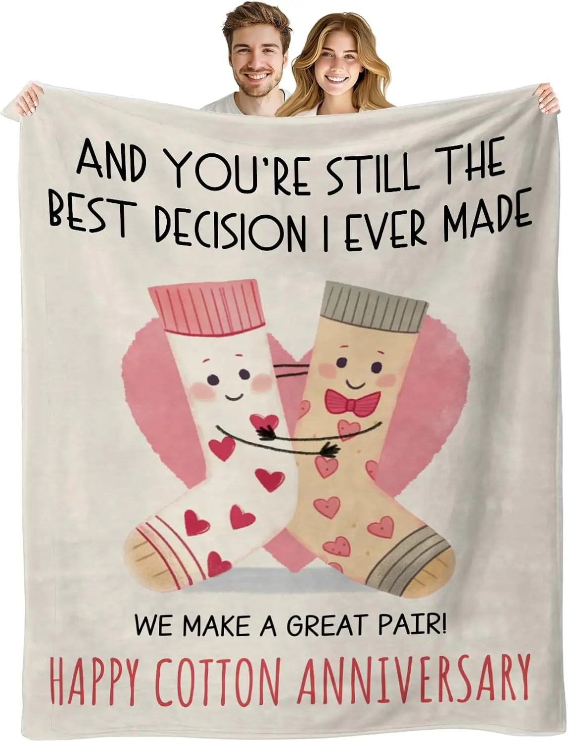 

Happy 2nd Anniversary Cotton Blanket – Cozy Wedding Gift for Him or Her, Perfect for Husband & Wife