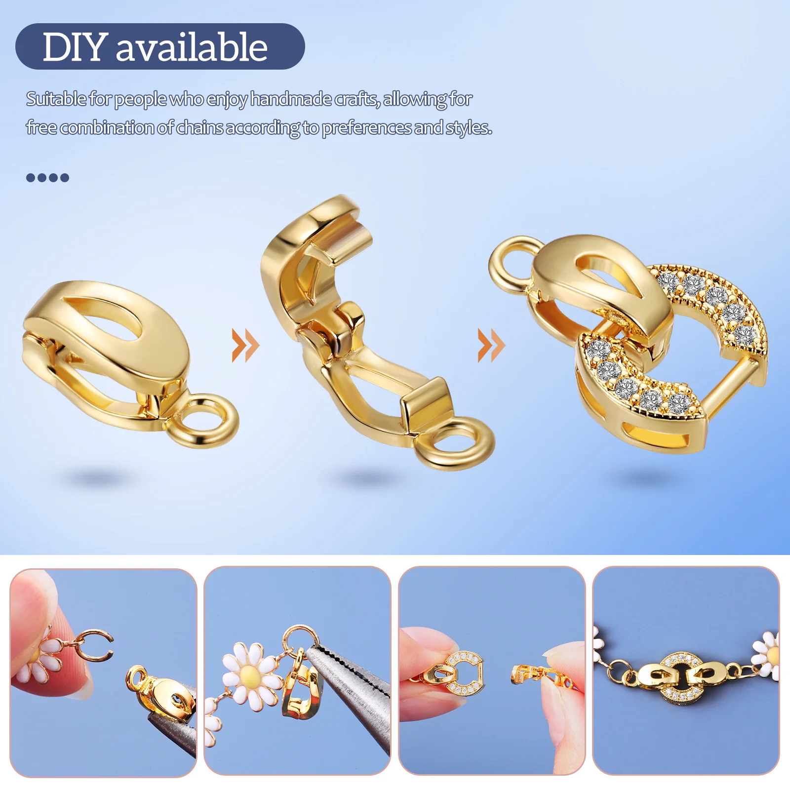 

4 pcs Necklace Clasps Rhinestone Hook Closures Bracelet Clasps Safety Jewelry Making Supplies Copper 18K Gold Silver Color