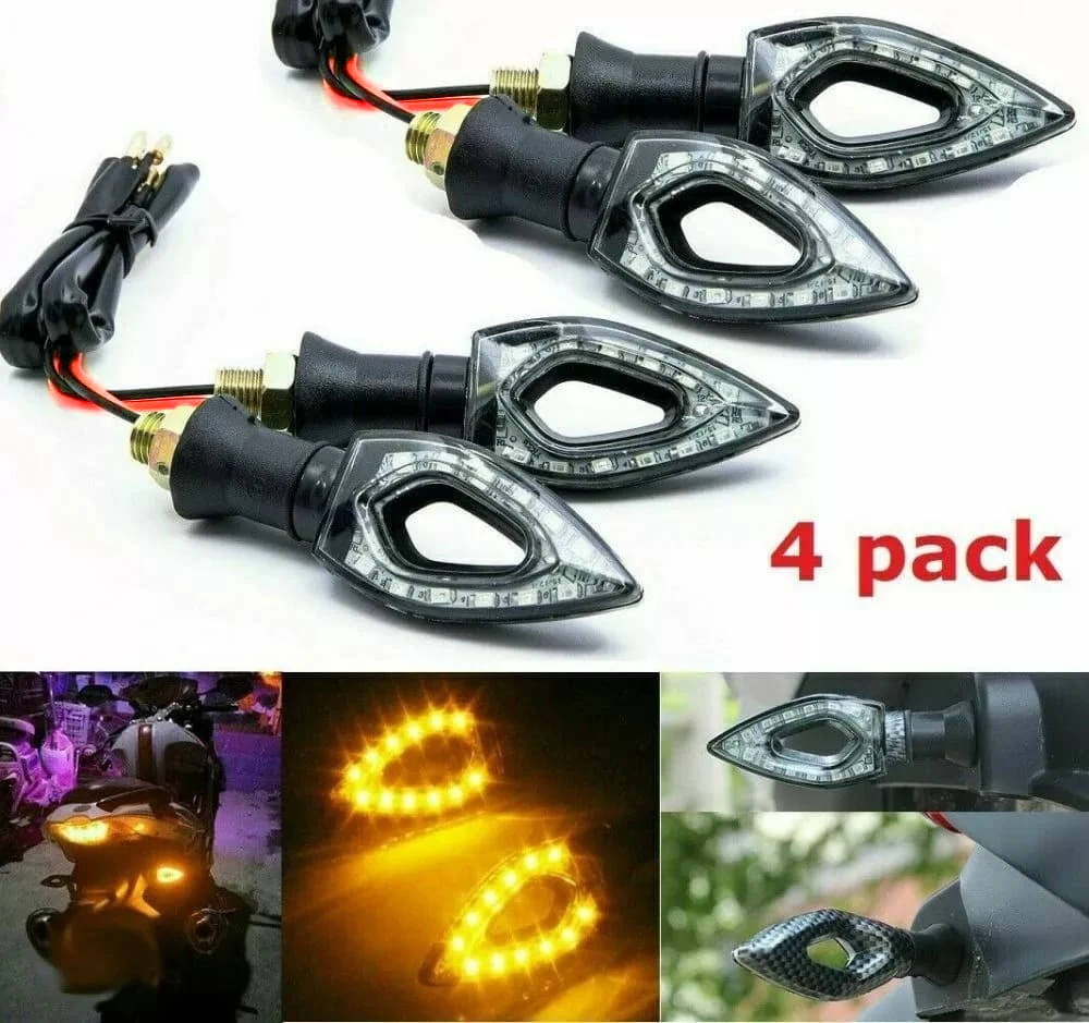 4Pcs Motorcycle Heart Shape Universal 12 LED Turn Signals Short Turn Signal Lights Indicator Blinkers Flashers Amber Color