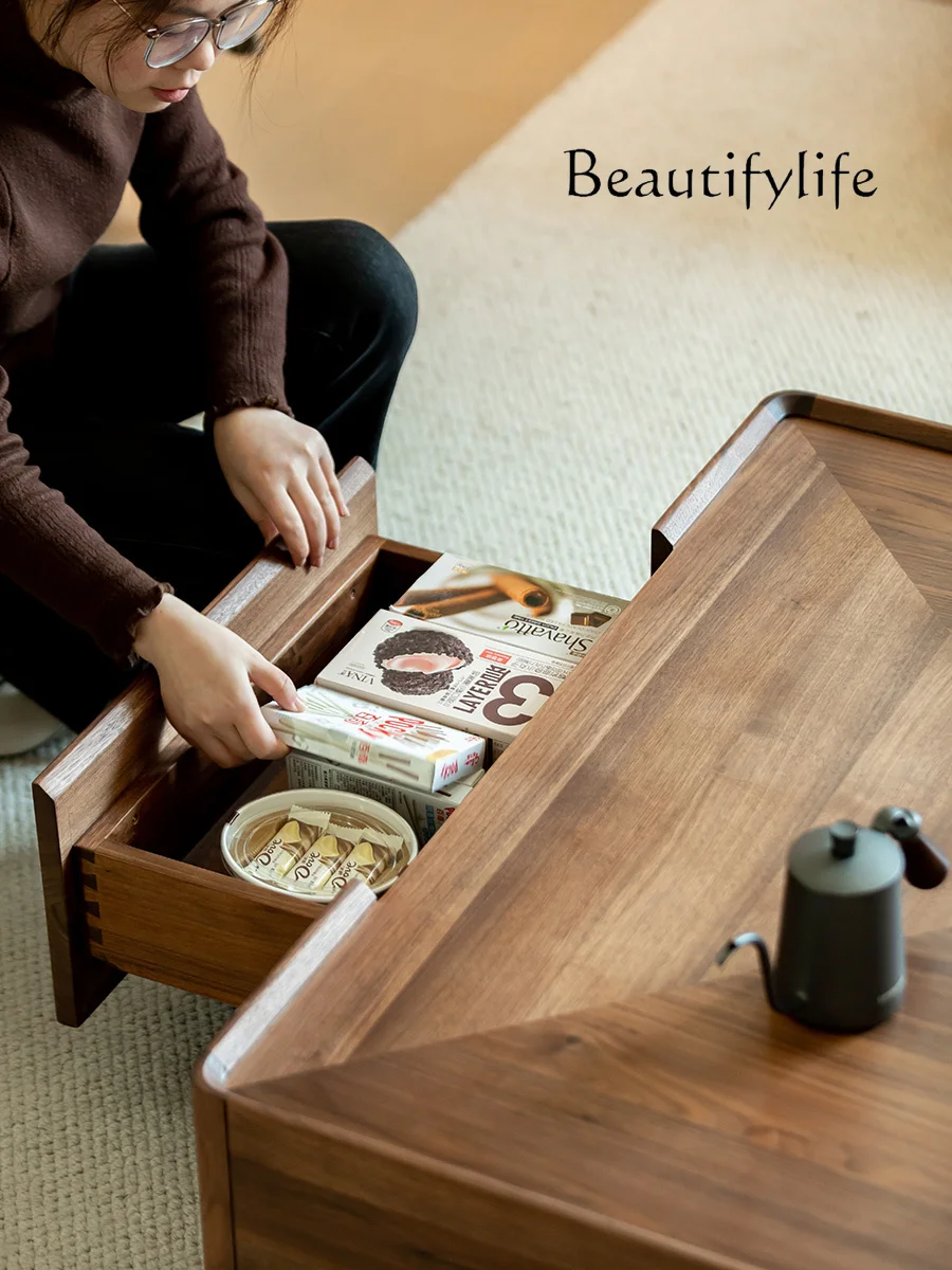 North America Black Walnut Wooden Tea Table Living Room Home Italian Log Designer Solid Wood Storage Square Table