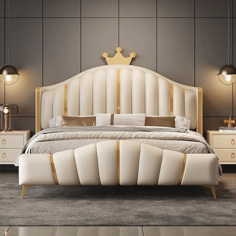 

#For fashion designer leather bed set furniture bedroom modern new beige king bed frame wholesale elegant high-end