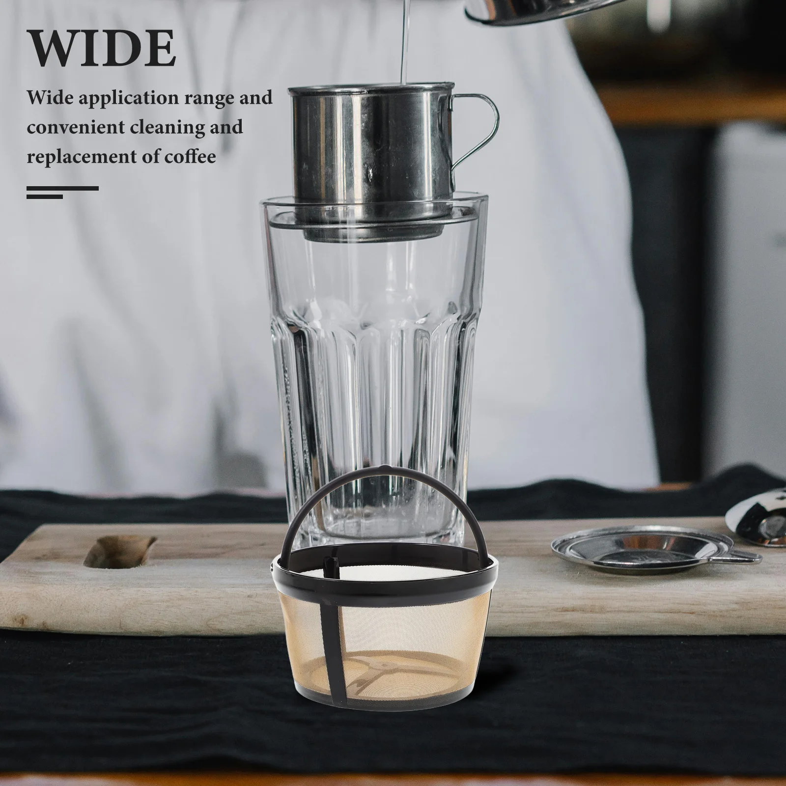 

Coffee Maker with Fine Mesh Stainless Steel Filter Permanent Basket for Ground Coffee Brown