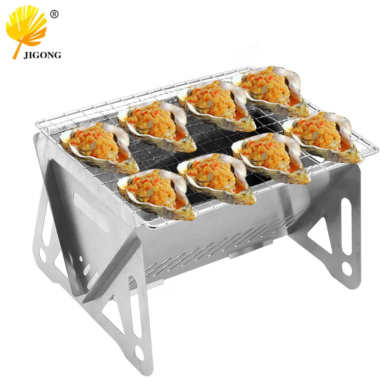 Stainless steel folding barbecue stove, folding card stove grill, portable charcoal stove for outdoor camping