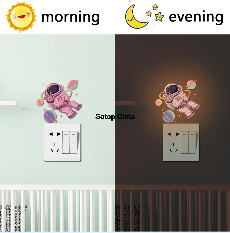 1PCS Glow in The Dark Astronaut Light Switch Covers Wall Decals Blue Green Pink Space Theme Adhesive Stickers For Kids Bedrooms