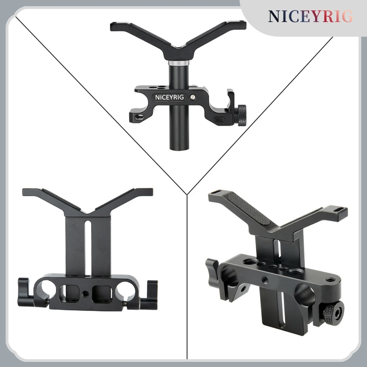NICEYRIG Y Shaped Camera Lens Support with Dual 15MM Rod Clamp Height Adjustment Compatible for Camera Lens Diameter Up to 150mm
