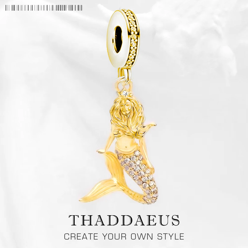 

Charm Pendant Golden Mermaid Brand New Europe Style Jewelry For Women Vintage Lucky Gift In 925 Sterling Silver