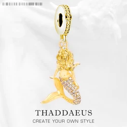 Charm Pendant Golden Mermaid Brand New Europe Style Jewelry For Women Vintage Lucky Gift In 925 Sterling Silver