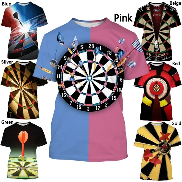 Summer Casual Short Sleeve Round Neck Fun Shirt Top New Fashion Men's 3d Printed Dart Board T Shirt