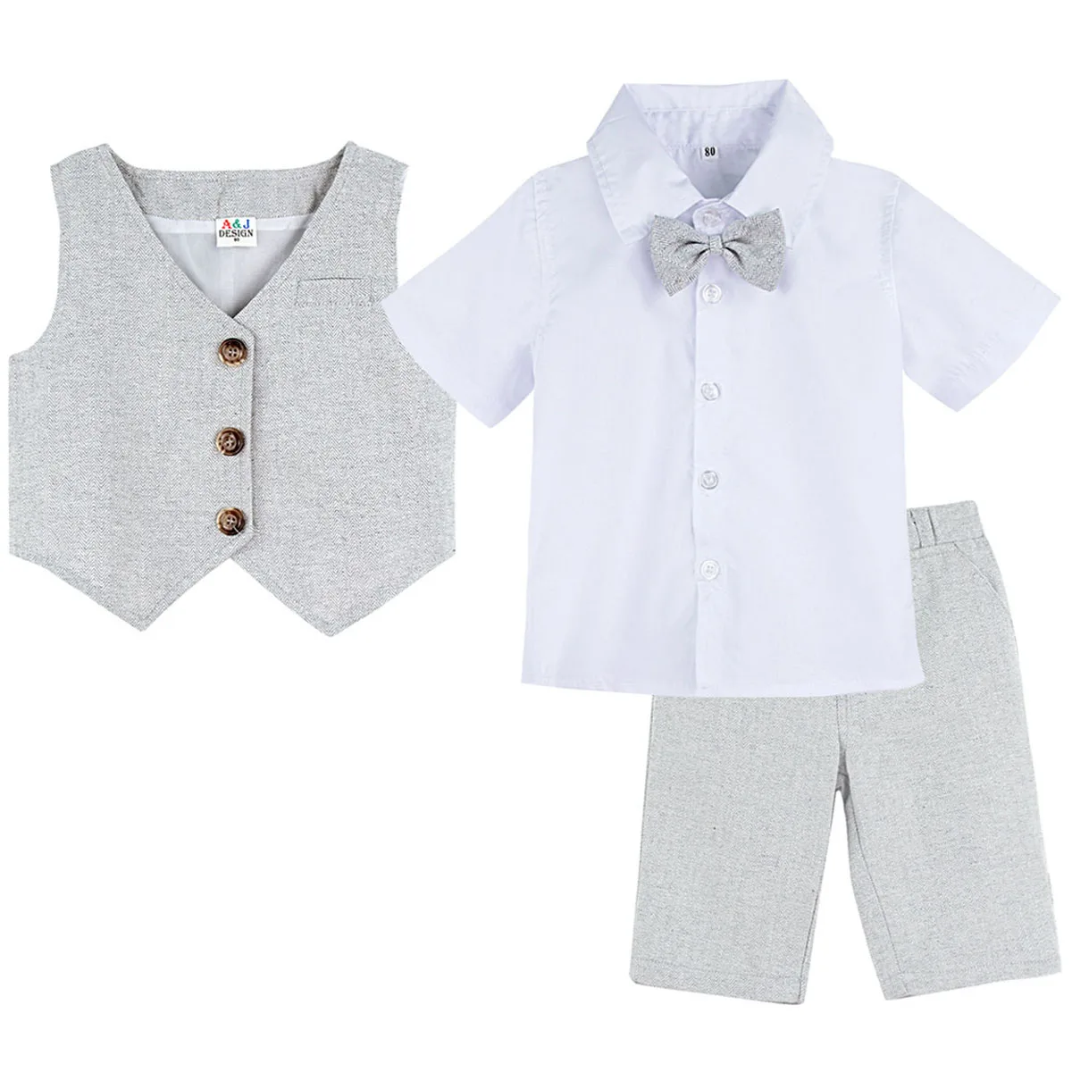 Baby Boy Clothes Toddler Wedding Suit Set Kids Birthday Party Outfit Gemtleman Formal Short Sleeve Cotton Clothing Set 3PCS