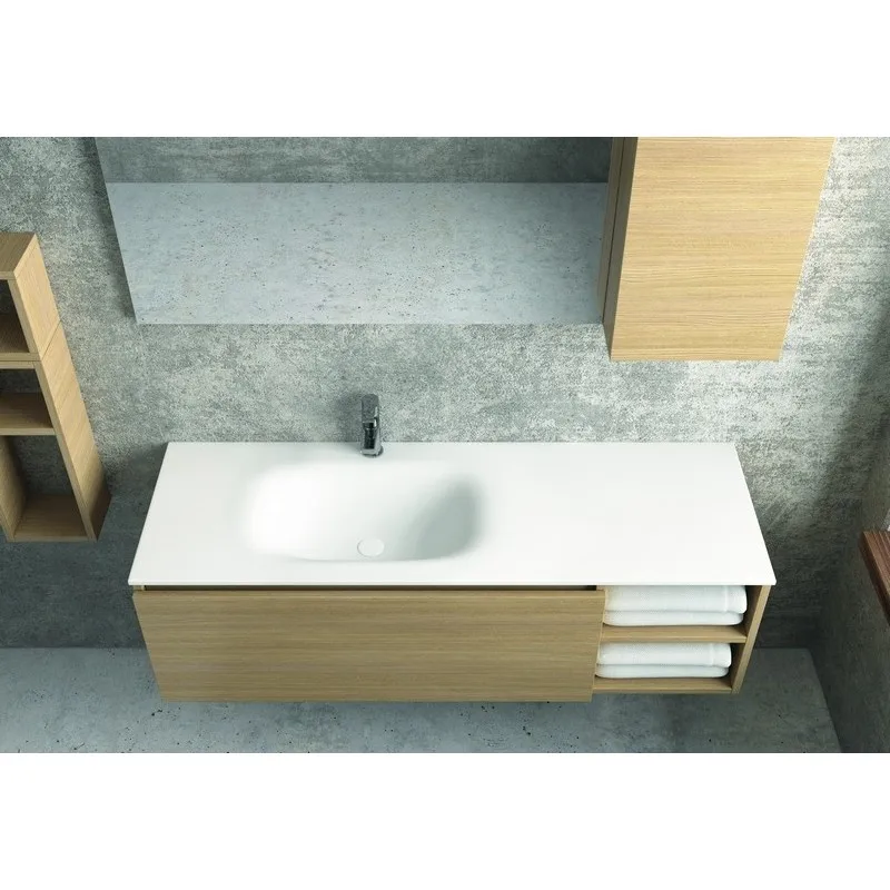 Luxurious 135cm Bathroom Composition with Cabinet Ceramic Basin Mirror Two  Wall Units in Melamine Material