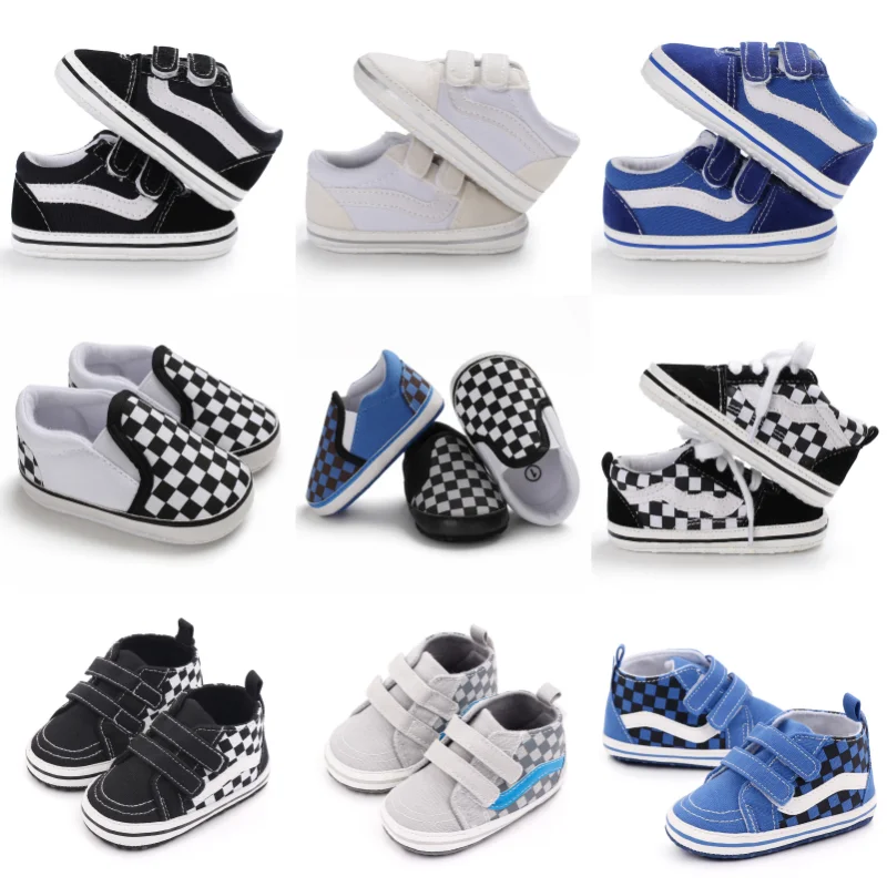 Baby Shoes Boys Girls Plaid Print Casual Canvas Soft Sole Newborn Sports First Walkers Crib Shoes Unisex