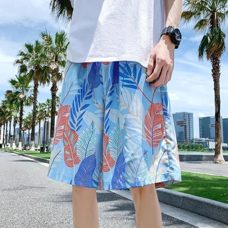 

Пляжные мужские короткие брюки, широкие быстросохнущие свободные мешковатые повседневные шорты с цветочным принтом, тонкие мужские шорты небольшого размера 3 четверти Xl