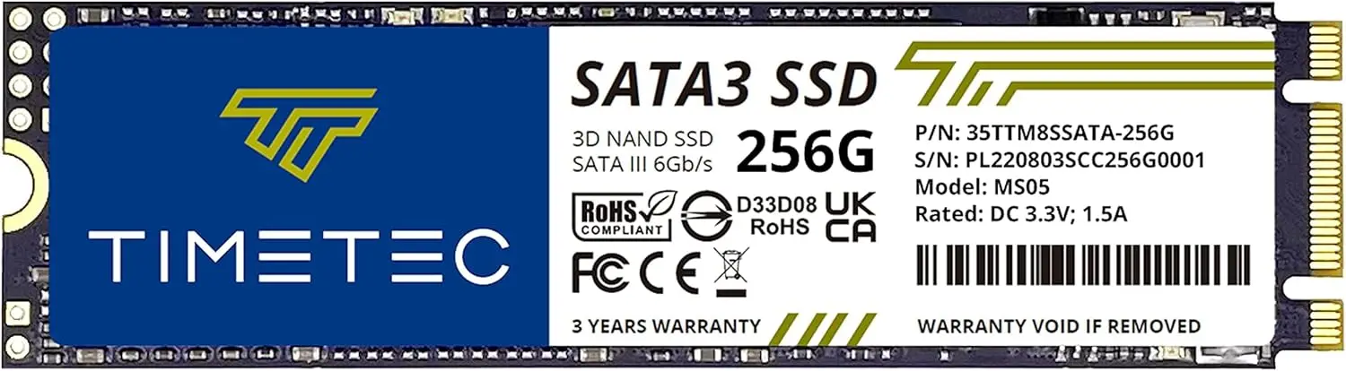 

256GB M.2 SATA III SSD with 550MB/s Read Speed, Compatible for PC and Laptop, 3-Year Warranty