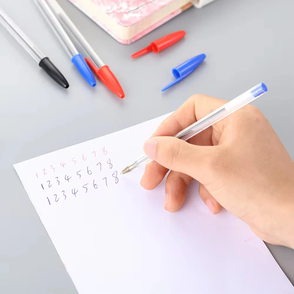 50 قطعة أقلام حبر جاف 1.0 مللي متر أزرق أسود البلاستيك قلم بسن بلية طالب هدية اللوازم المكتبية المدرسية طويلة الأمد الكتابة السلسة