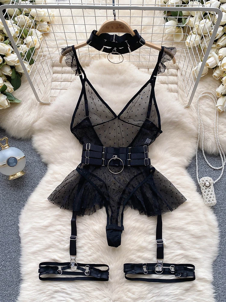 Women's Skinny Lace Playsuits Vintage Overall Sleevesless Jumpsuits Elegant Black Gothic Exotic Sexy Rompers Coquette Clothing