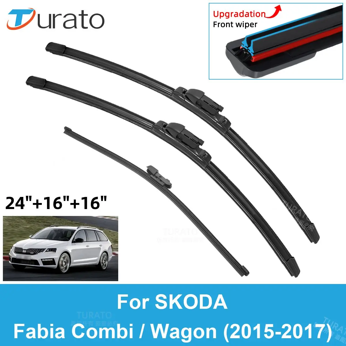 

3PCS Car Wiper Blades for 2015-2017 SKODA Fabia Combi / Wagon Rear Windshield Wipers Double Rubber Car Accessories 2016 2017