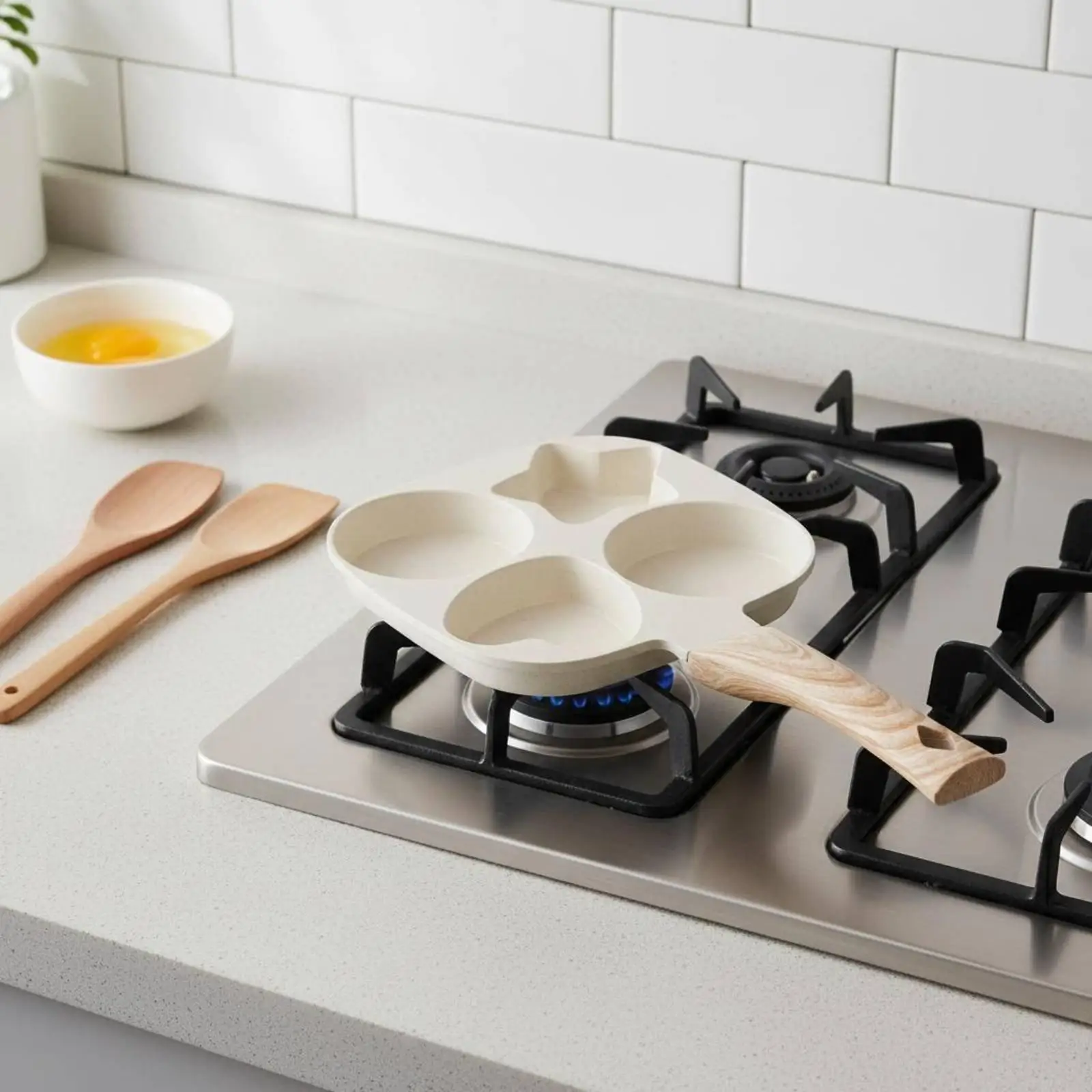 Breakfast Skillet Pan with Stone Coating Multi Section Egg Burger Pancake Frying Pan for Cooking