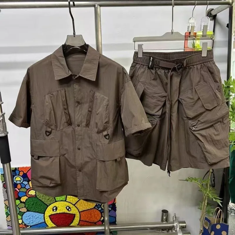 2 pieces of summer Korean version fashionable shorts set, light luxury workwear short-sleeved quick-drying loose men's youth set