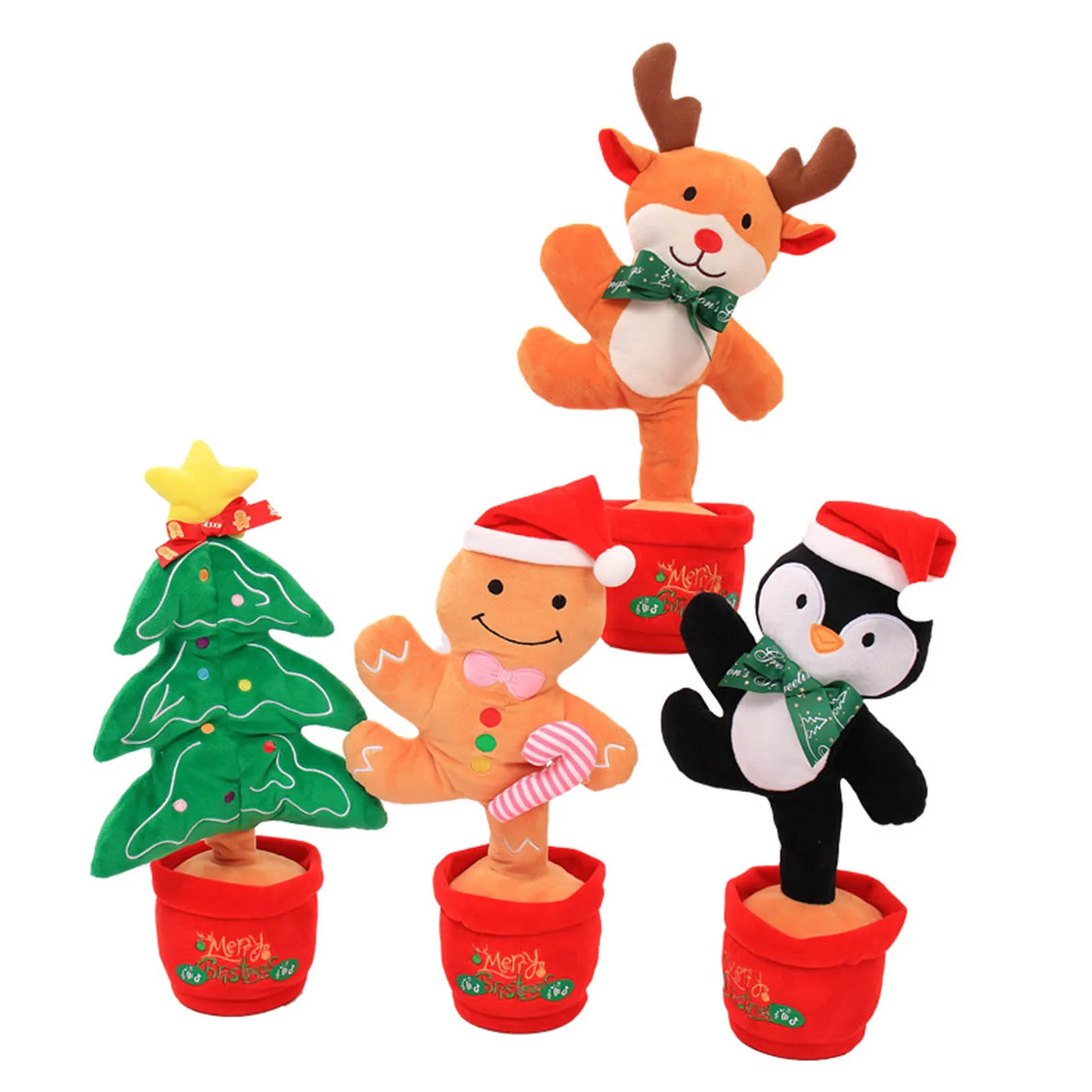 Juguete de baile de Navidad iluminado, muñeca de música eléctrica, juguete de peluche interactivo divertido, decoración de árbol de Navidad, alce, hombre de jengibre