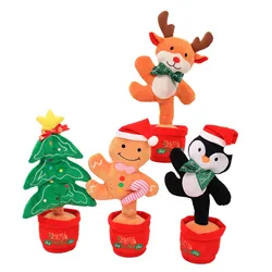 Dancing Christmas Toy Light Up Electric Music Doll Funny Interactive Stuffed Toy Decor Christmas Tree Elk Gingerbread Man Doll