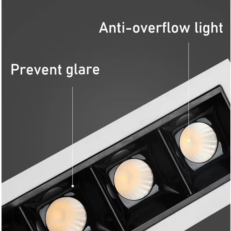 Lampada lineare a LED Faretto incorporato Nessuna luce principale Soffitto del soggiorno Lampada antiriflesso a striscia lunga Griglia di luce Decorazione commerciale per la casa