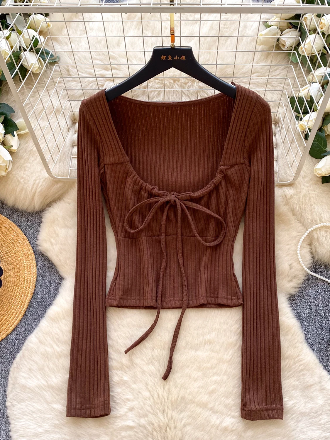 Pure Desire Spicy Girl U-Ne-Camiseta larga de punto Sve para mujer, camiseta Sexy adelgazante para ir al trabajo, Faion coreana