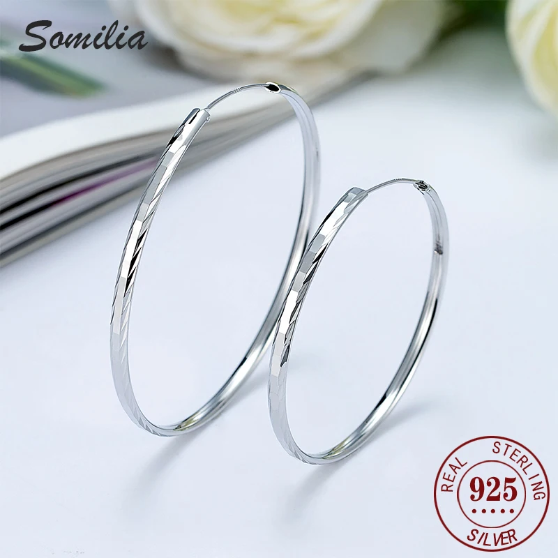 SOMILIA New 925 Sterling Silver women's sterling silver hypoallergenic fashionable large circle earrings a light luxury simple