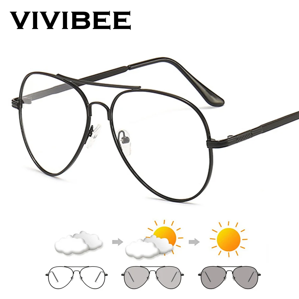 VIVIBEE Pilot Anti Blue Light Blocking Glasses Men Photochromic Computer Aviation Eyeglasses UV400 Bluelight Women Eyewear