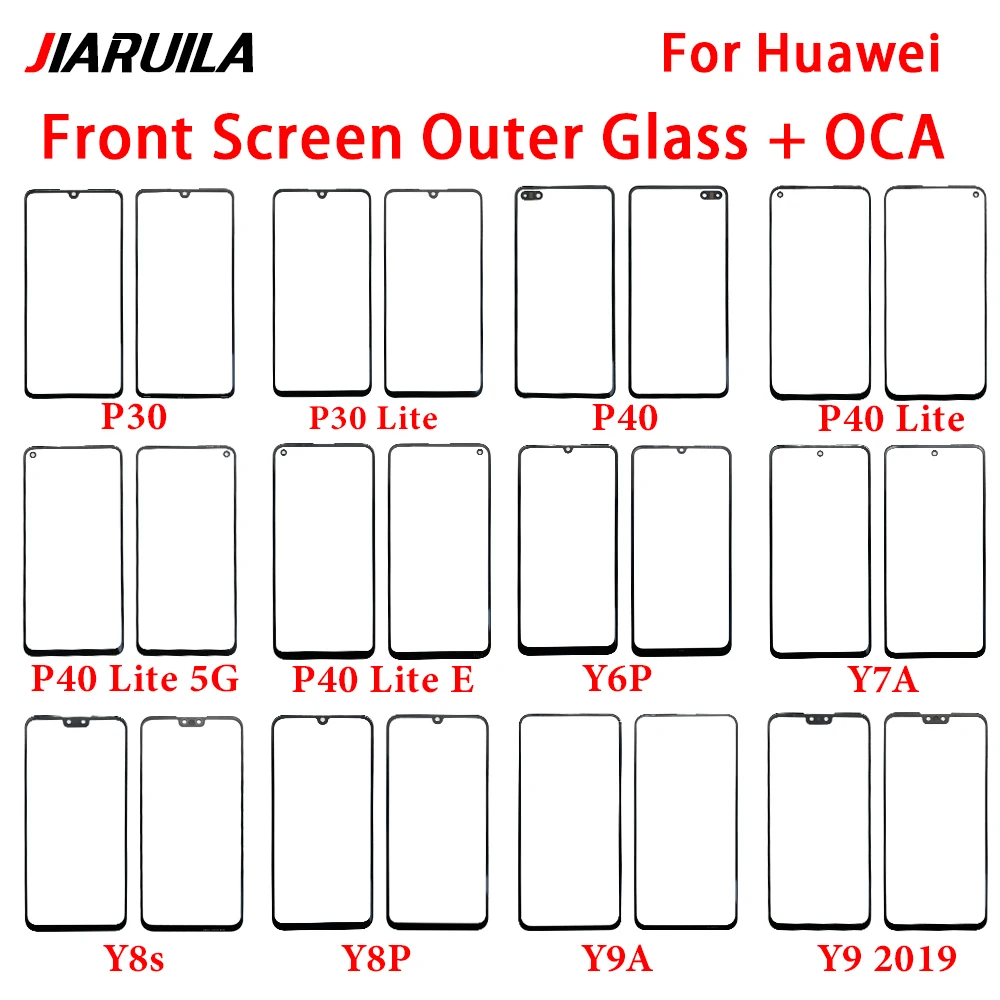 LCD Front Touch Screen Lens Glass with OCA For Huawei P30 P40 Lite E Y6P Y7A Y7P Y8P Y8S Y9 2019 Y9A Y9S 9X Glass with OCA