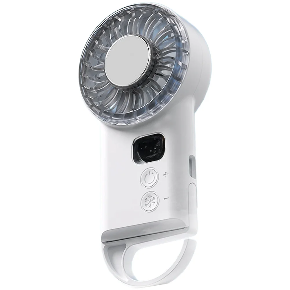 

Compact USB Rechargeable Fan with 5 Level Airflow Digital Display Screen and Hook for Table Desk Shelf or Window Mount