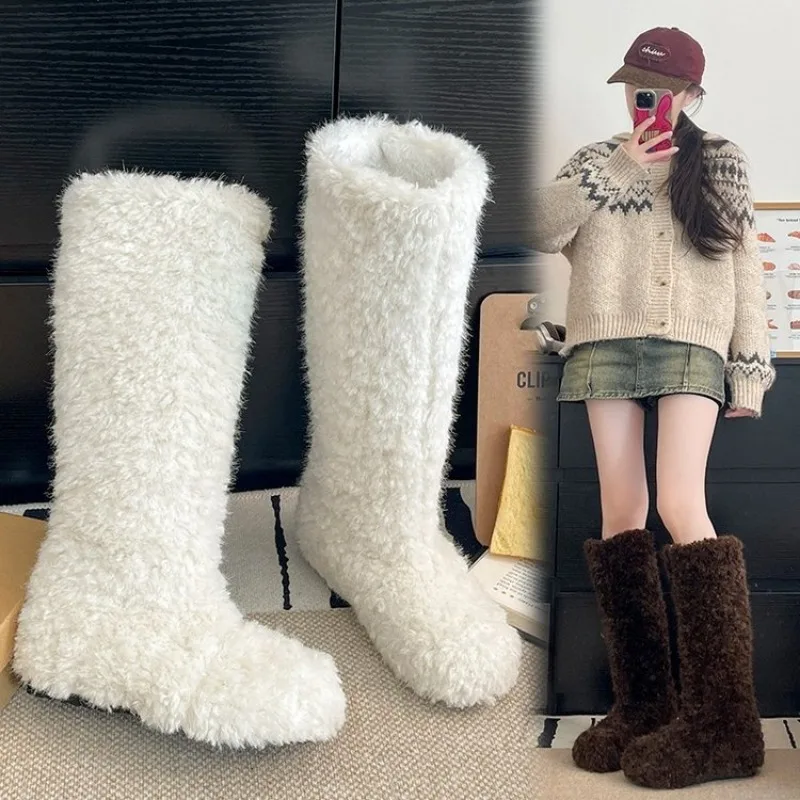 

Womens Faux Mongolian Thigh Highs Faux Fur Boots Winter Warm With Fur Inside Luxury Winter Faux Fur Knee High Boots Women Snow