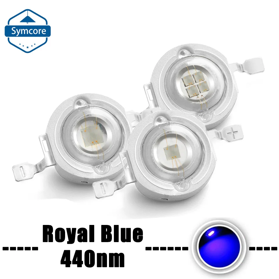 Puce de croissance LED bleu royal pour aquarium d'intérieur, perles lumineuses, émetteur, culture de plantes, 440nm, 1W, 3W, 5W, 10 pièces