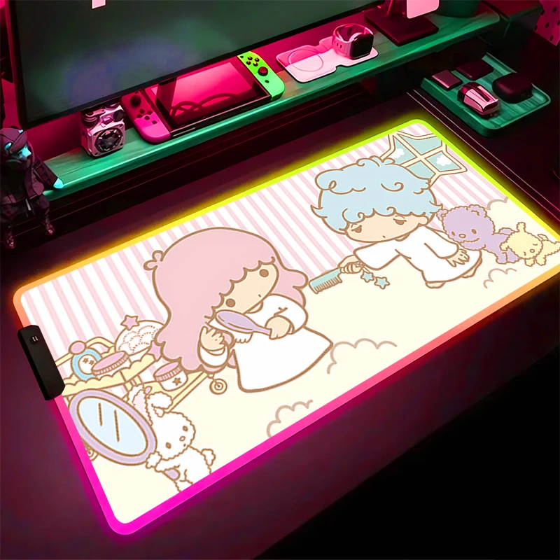 RGB LED Mouse Pad Laptop L-little Twin Star Rubber Extended Pad HD Mouse Mat Computer Game Mousepad PC Accessories Keyboard Pad