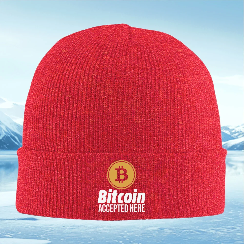Bitcoin Signo texto vontado Hombres Mujeres Gorro de Punto Unisex Gorro Jersey Gorro Invierno Térmico Cálido Navidad Cicli