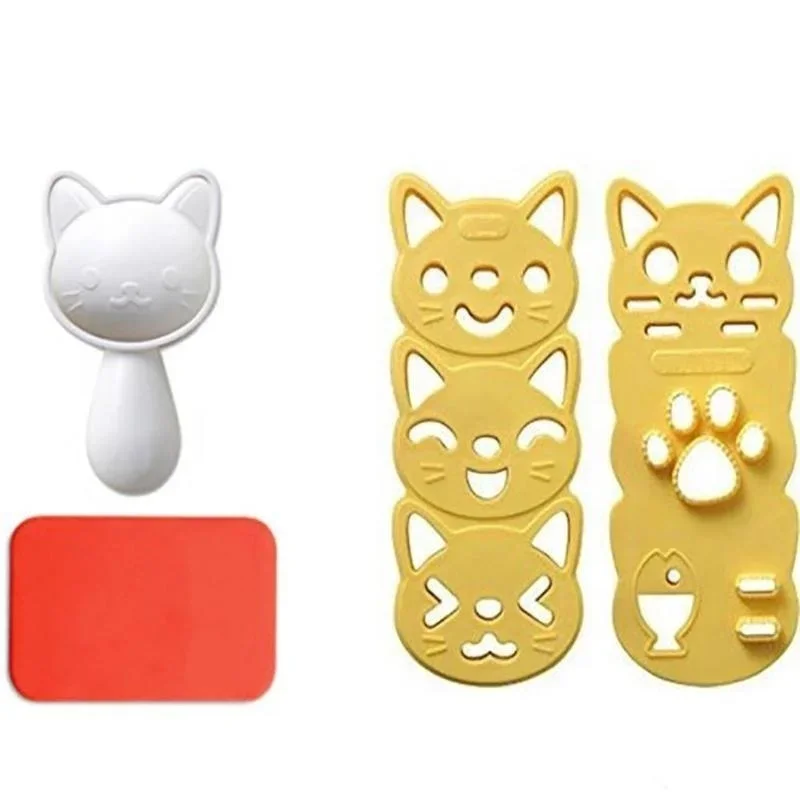 Cat and Rabbit Rice Ball Mold Set Childrens Cartoon Lunch Box DIY Creative Japanese Rice Sushi Tools Cake Mold Silicone Mold