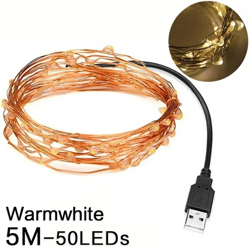 5M USB LED String Lights for Xmas Garland Party Wedding Home House Decoration Christmas Tree Flasher Fairy Lights