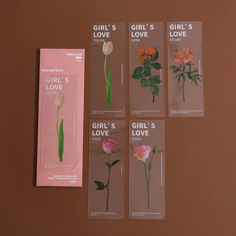 Reading Bookmark 5PCS/Pack Beautiful Crafts Elegant Fashionable Flower Leaves Literary PET Translucent Brand New