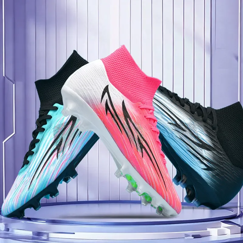 High Top Soccer Cleats Men Women Gradient Football Boots TF FG Studded Shoes Anti Slip Outdoor Training Match Futsal Sneakers