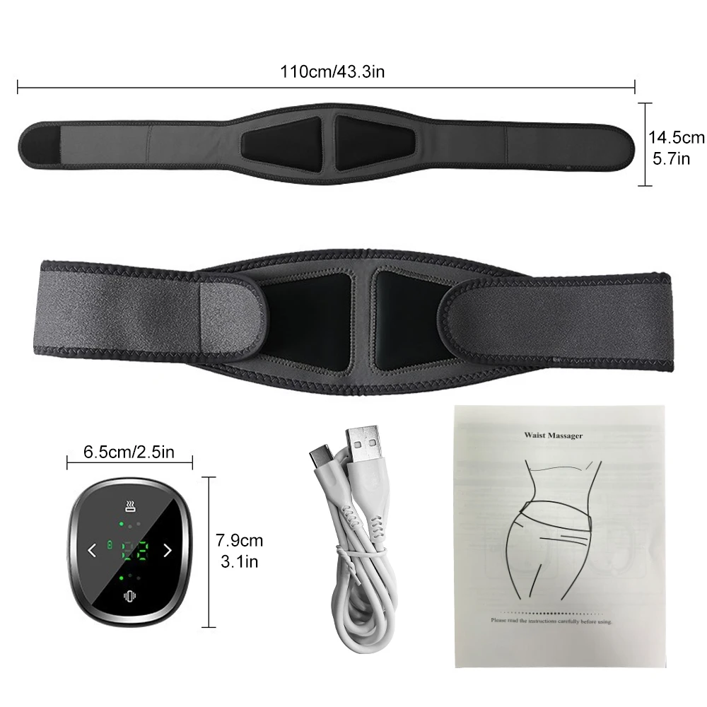 

1Set Heated Waist Belt Wrap, Back Lumbar Massager with Heat 3 Levels Adjustable, Cordless Portable, Touchscreen Control