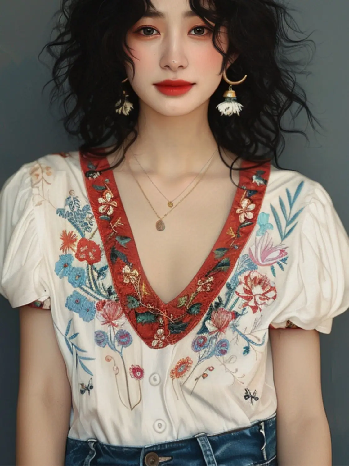 Off-white V-neck Lace Shirt for Women 2025 Summer New Hot Style Loose Temperament French Slim Top