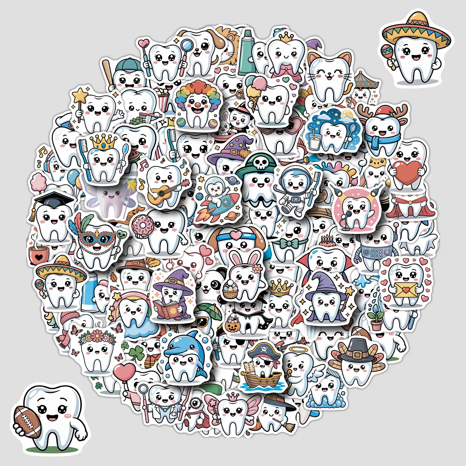 100 Stück Niedliche Zahn-Graffiti-Aufkleber Kreative Cartoon-Sticker DIY Notizbuch Handy Gitarre Scrapbook Wasserfeste Aufkleber Kinderspielzeug